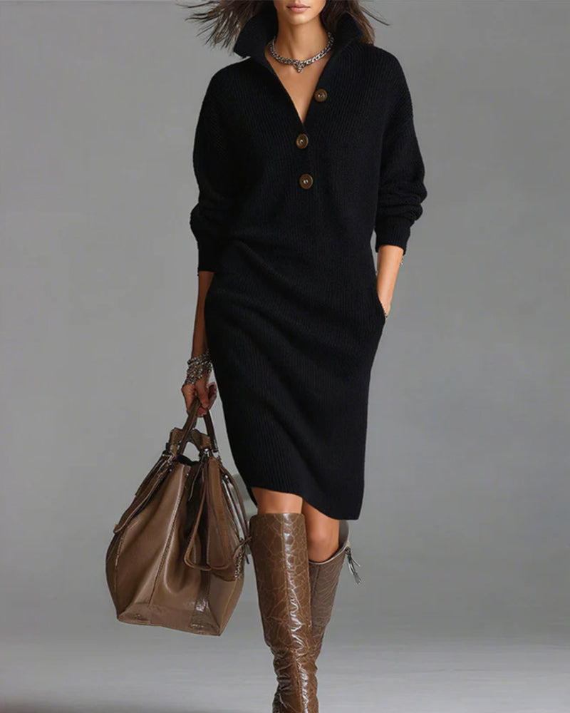 Lydia | Mini Cardigan Dress with Button Collar and Long Sleeves
