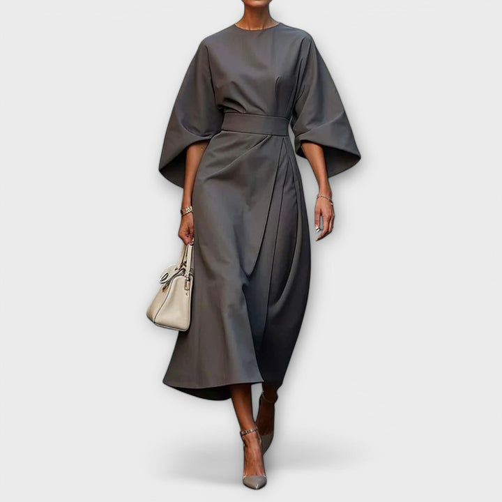 Sonia | Midi Cocktail Dress with Kimono Sleeves and Belted Waist