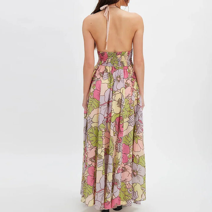 Daisy | Maxi Summer Dress with Floral Print and Halter Neckline