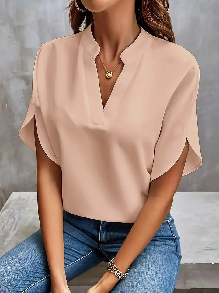 Leah | Flutter Sleeve Blouse with Split V-Neck and Plain Finish