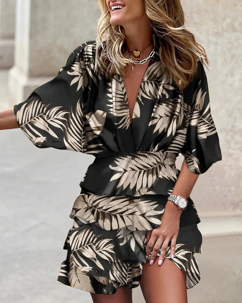 Kimberley | Boho Floral Mini Dress Tiered Ruffled