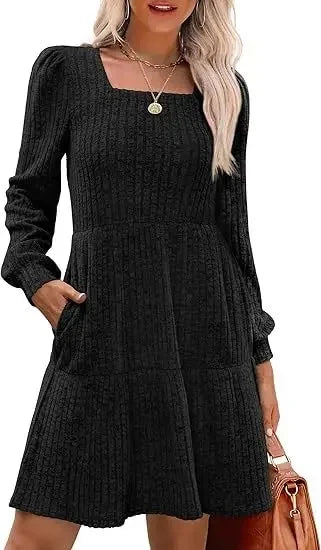 Mary | Mini Sweater Dress with Square Neck and Front Pockets