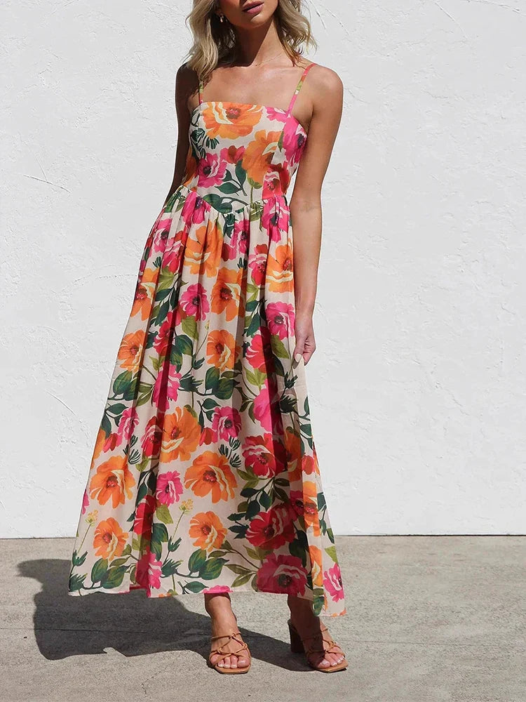 Isadora | Maxi Summer Dress with Floral Print and Square Neck