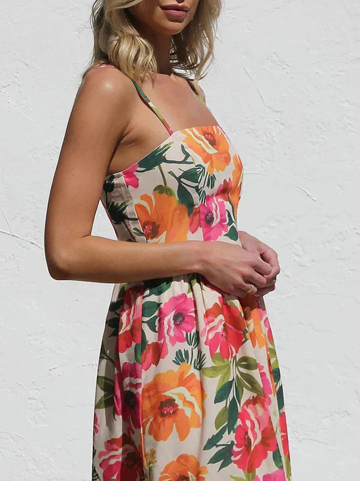Isadora | Maxi Summer Dress with Floral Print and Square Neck