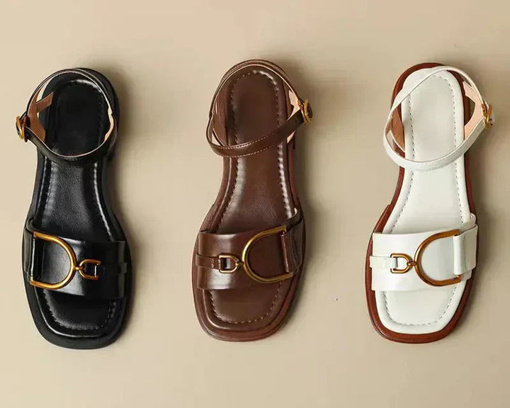 Amara | Orthopedic Flat Sandal with Square Toe and Buckle