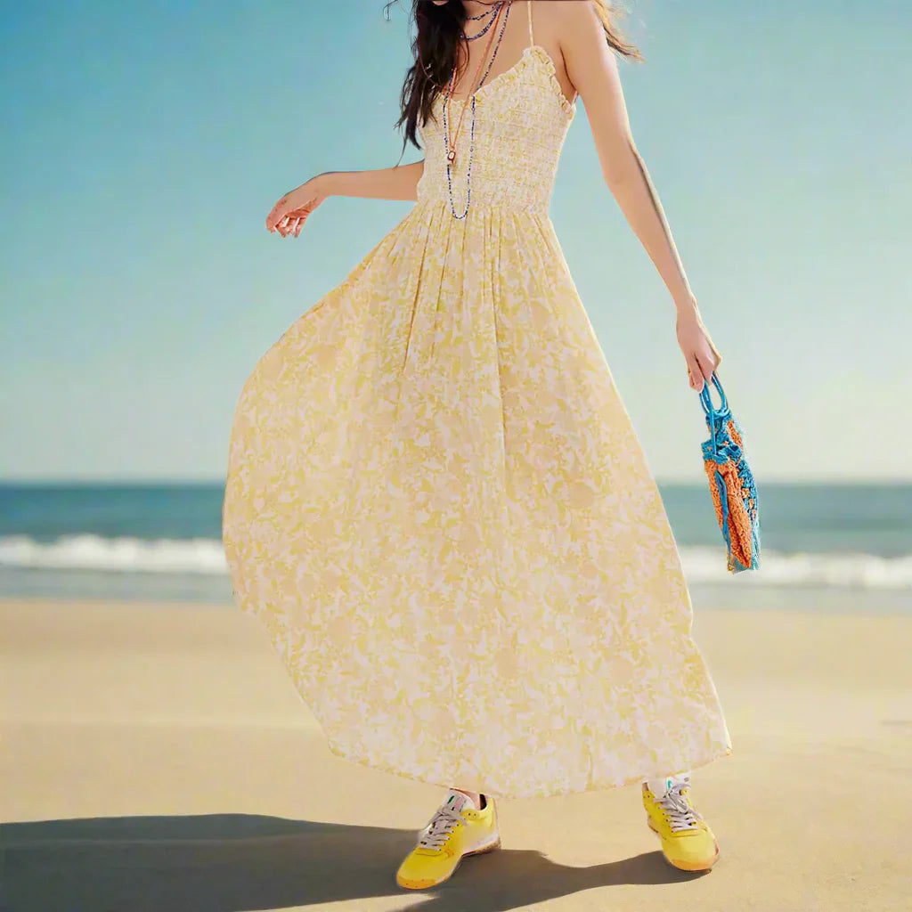 Marlowe | Maxi Summer Dress with Floral Print and Smocked Bodice