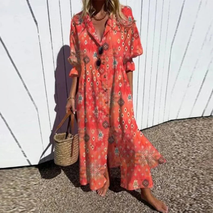 Margaret | Maxi Summer Dress with Abstract Print and 3/4 Sleeves