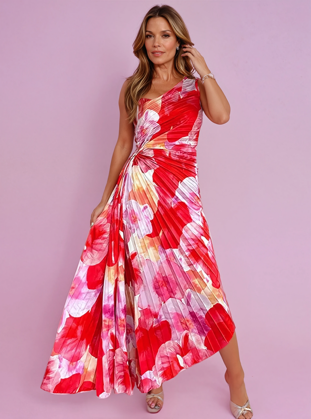 Kacie | Maxi Wedding Guest Dress with One Shoulder and Floral Print