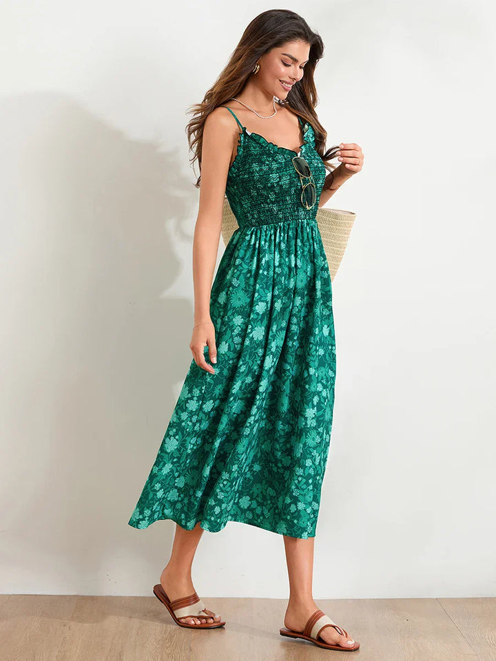 Marlowe | Maxi Summer Dress with Floral Print and Smocked Bodice
