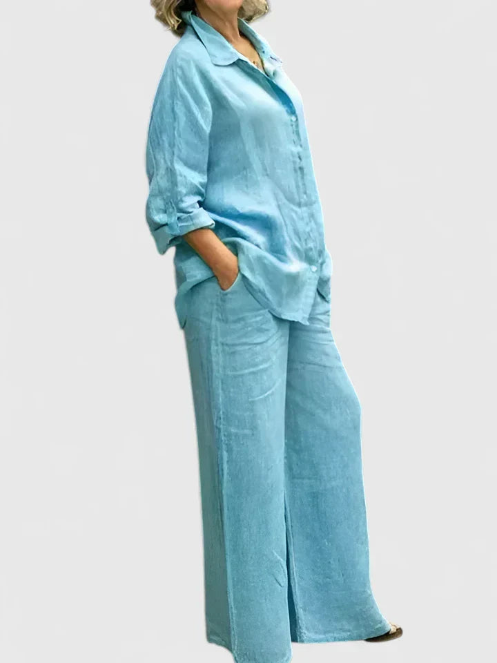 Lena | Matching Set with Wide Leg Trousers and Long Sleeve Shirt