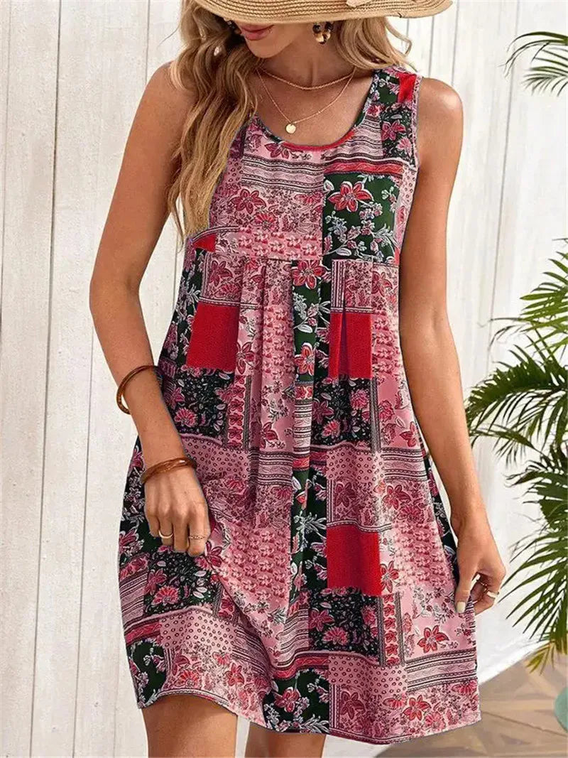 Diana | Mini Summer Dress with Boho Print and Front Pockets