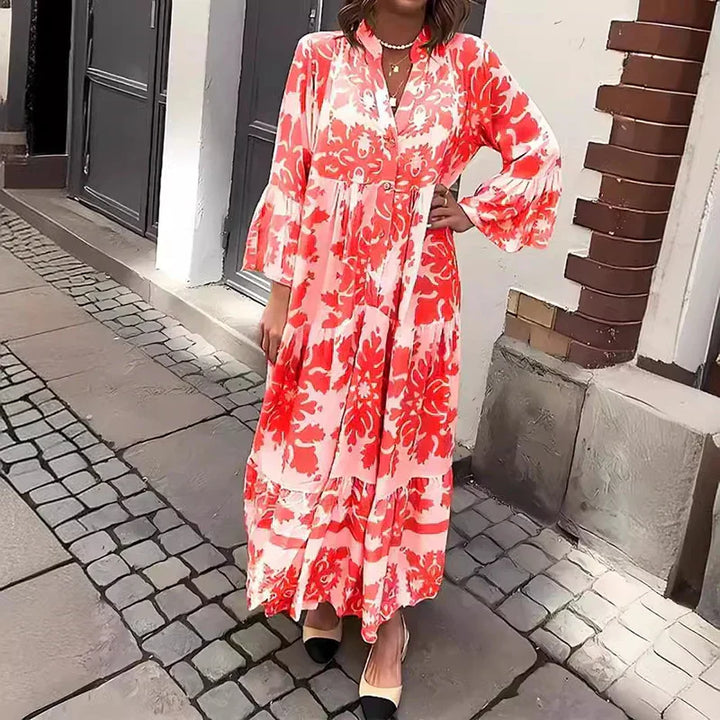 Chloe | Maxi Summer Dress with Abstract Print and Long Sleeves