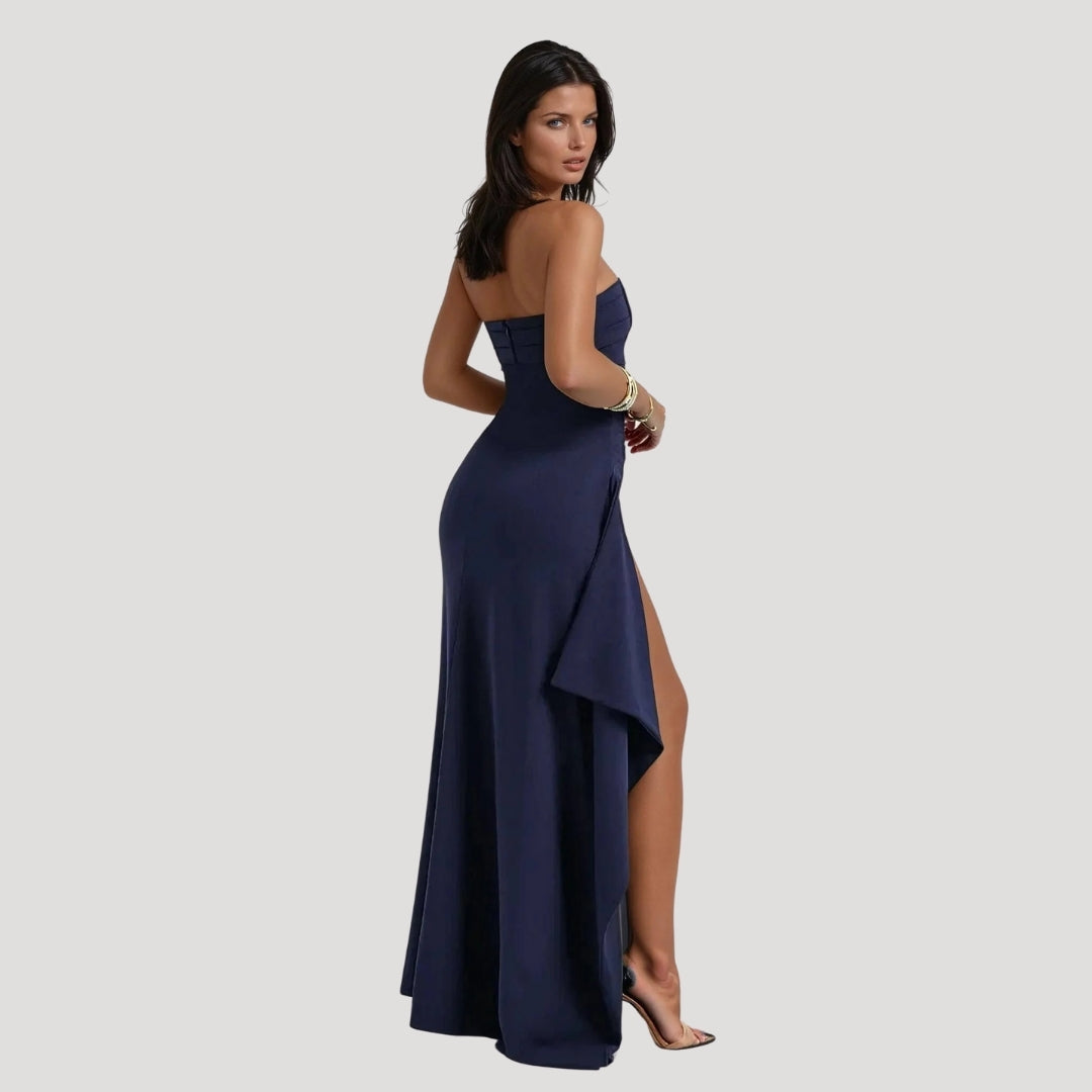 Clara | Maxi Wedding Guest Dress with Strapless Bodice and Side Slit