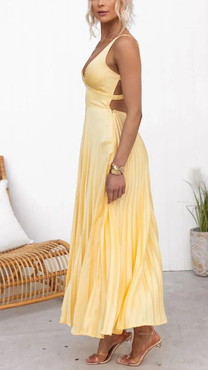 Samantha | Maxi Wedding Guest Dress with V-Neck and Pleated Skirt