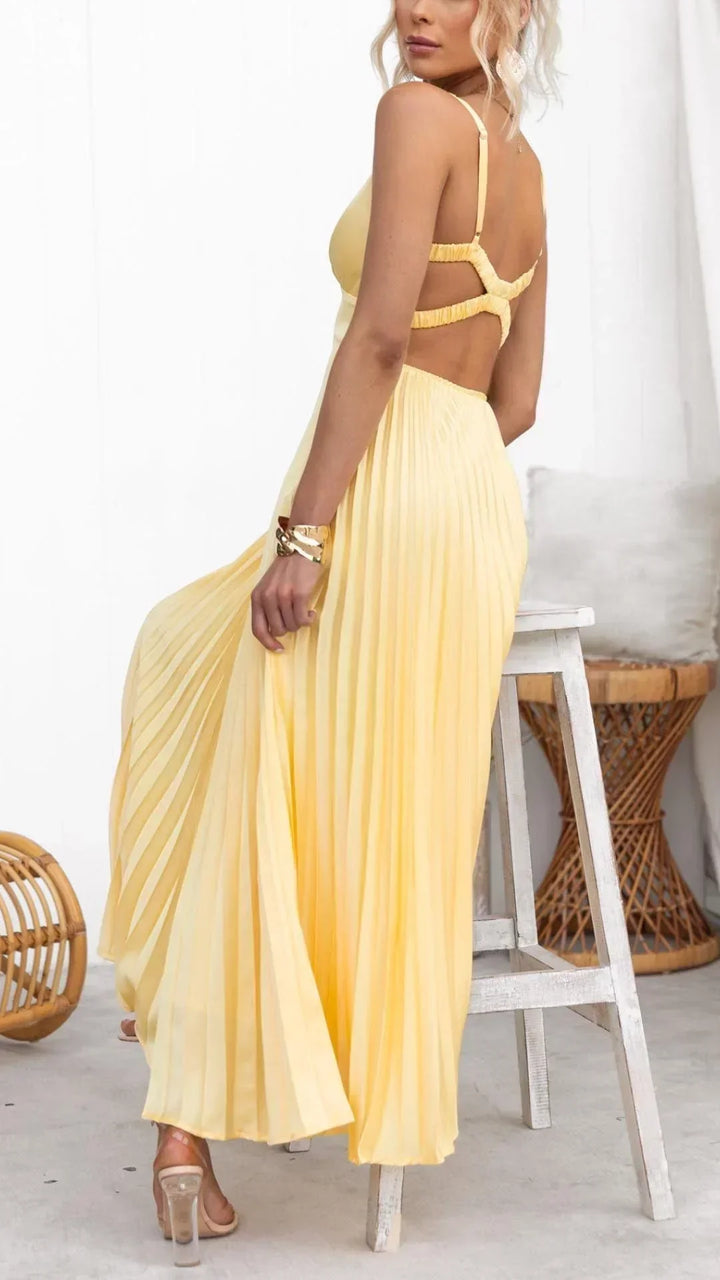 Samantha | Maxi Wedding Guest Dress with V-Neck and Pleated Skirt