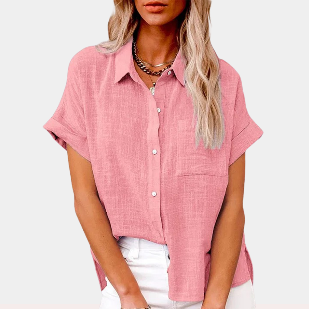 Liz | Short Sleeve Blouse with Shirt Collar and Chest Pocket