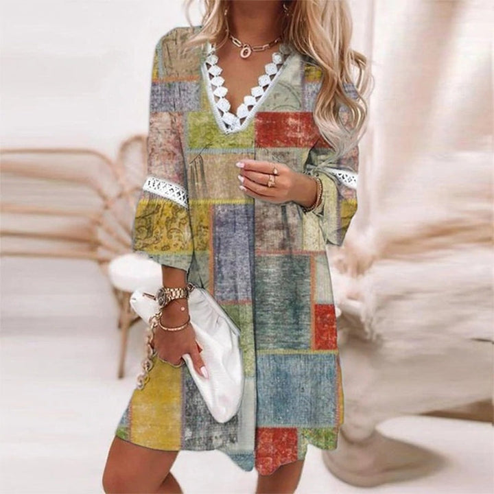 Charlotte | Mini Summer Dress with Boho Print and Lace Trim