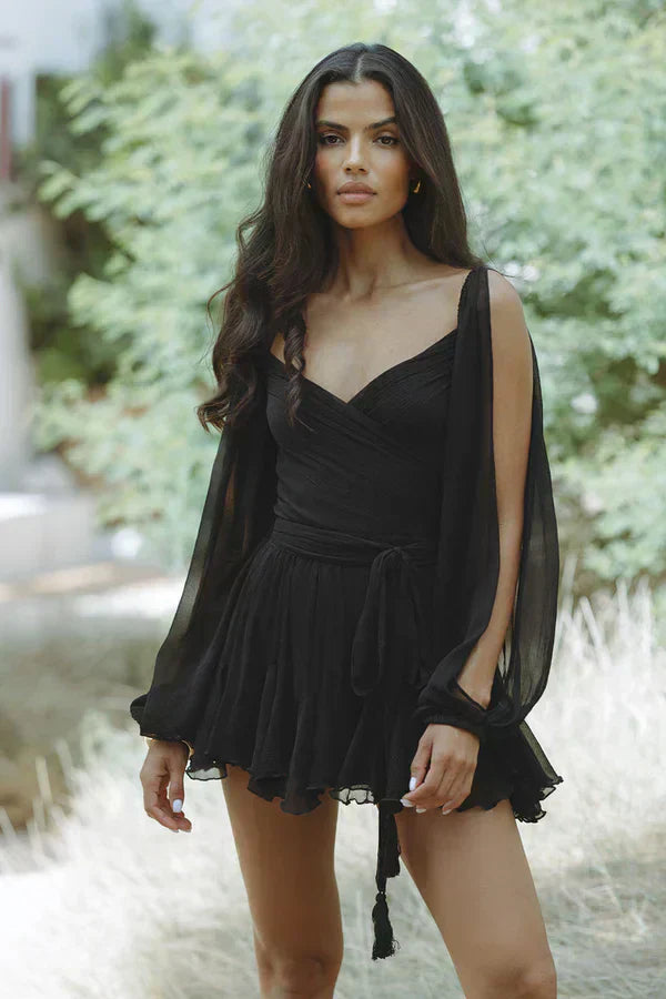 Clara | Mini Cocktail Dress with Puff Sleeves and Ruffle Hem