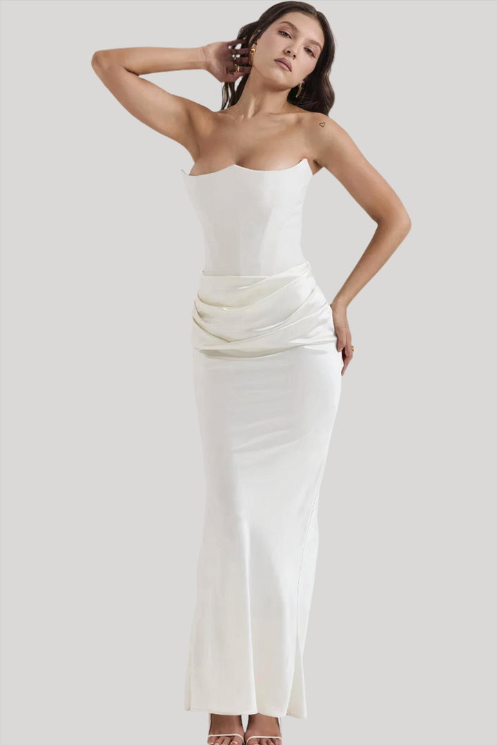 Vera | Maxi Wedding Guest Dress with Strapless Bodice and Draped Skirt