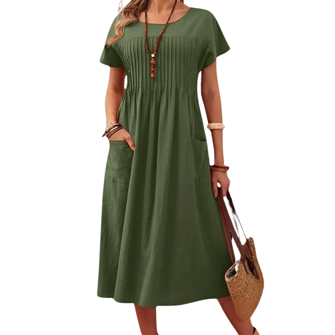 Alice | Midi Summer Dress with Round Neck and Pockets