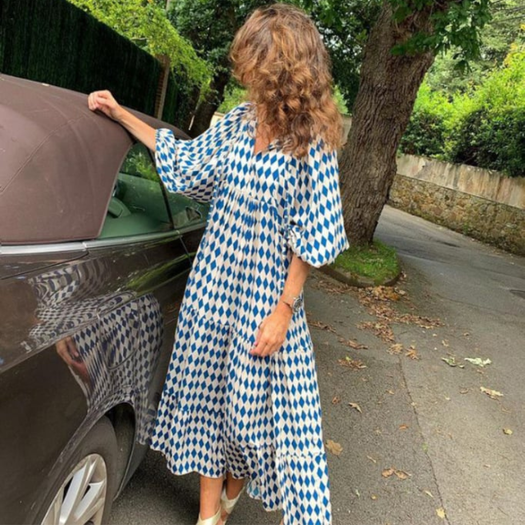 Lucy | Maxi Summer Dress with Boho Print and Puff Sleeves
