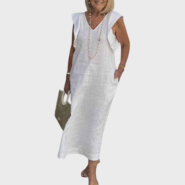Jenny | Summer Midi Dress V-Neck Cap Sleeve