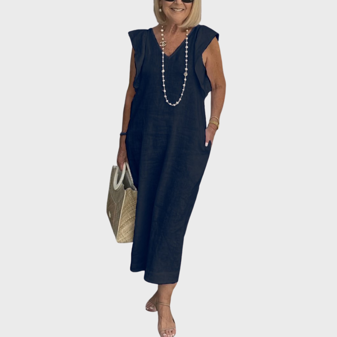 Jenny | Summer Midi Dress V-Neck Cap Sleeve