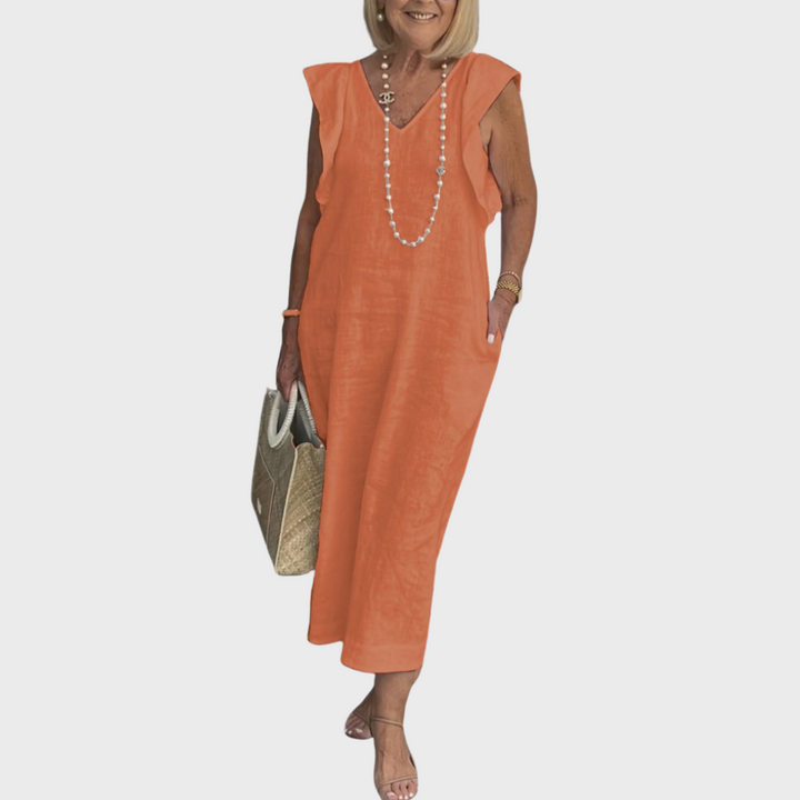 Jenny | Midi Summer Dress with V-Neck and Flutter Sleeves
