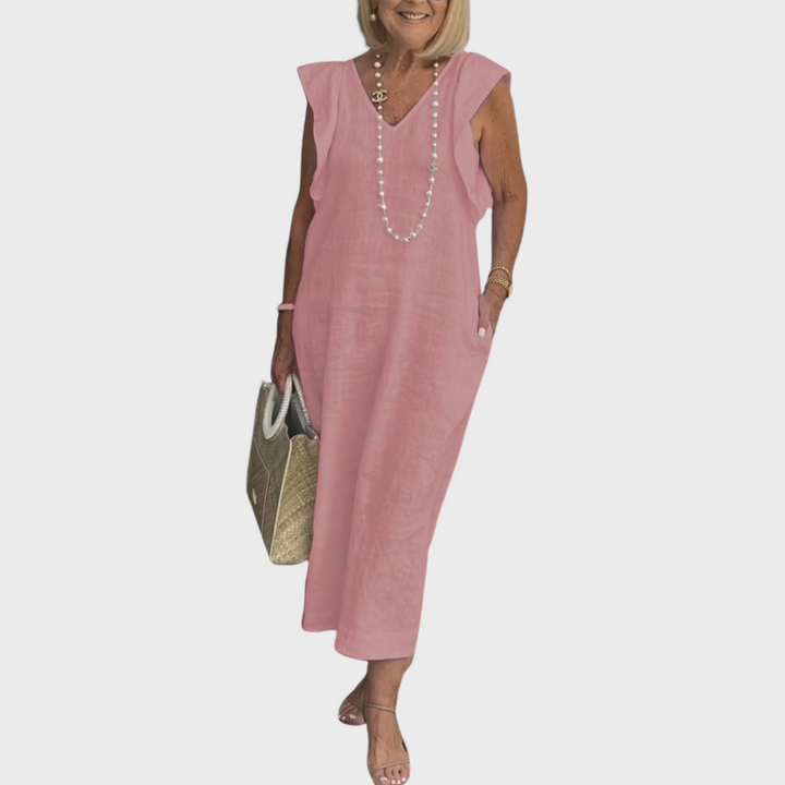 Jenny | Summer Midi Dress V-Neck Cap Sleeve