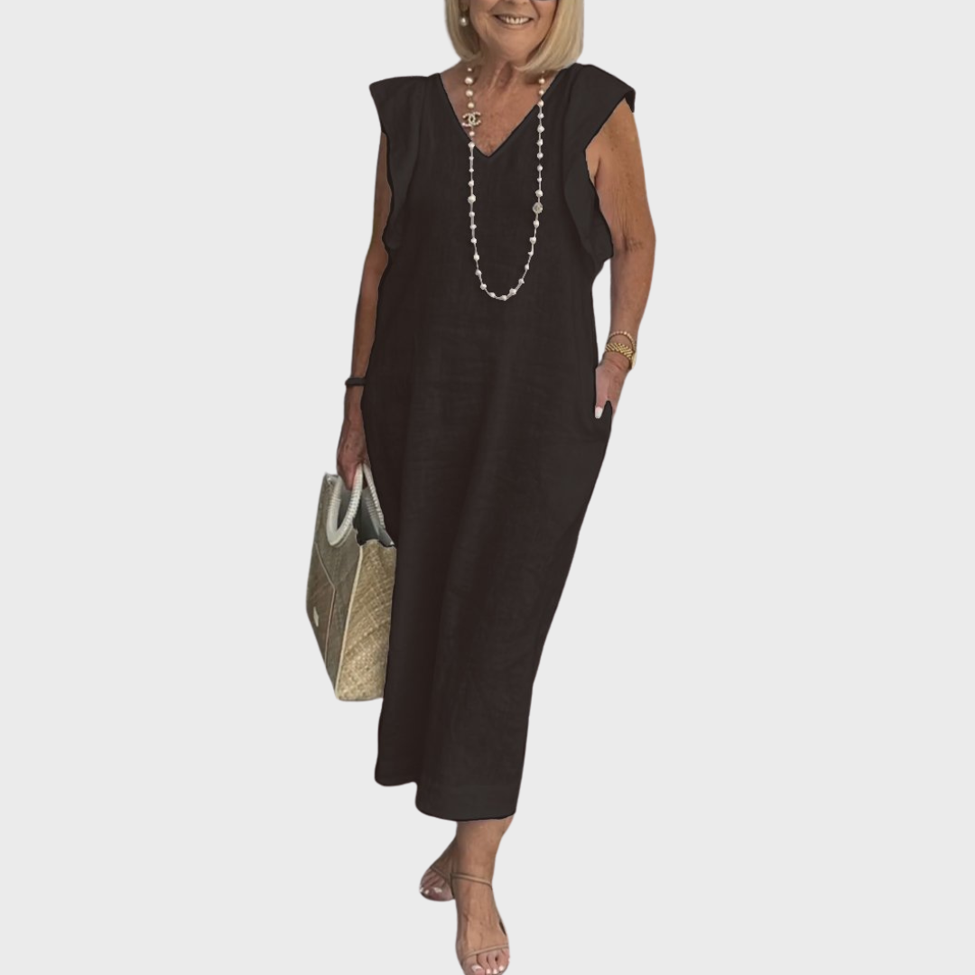 Jenny | Summer Midi Dress V-Neck Cap Sleeve