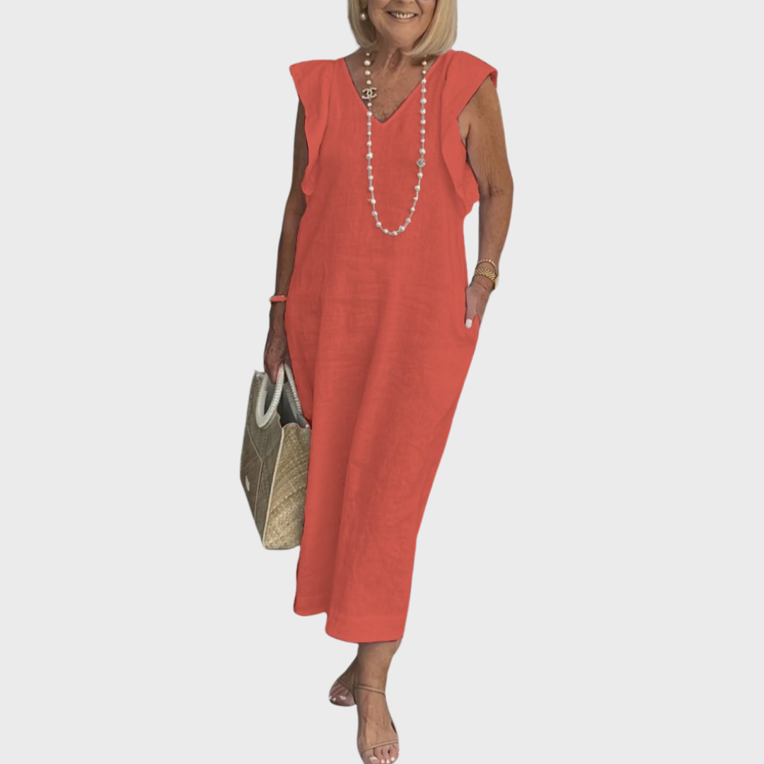 Jenny | Midi Summer Dress with V-Neck and Flutter Sleeves