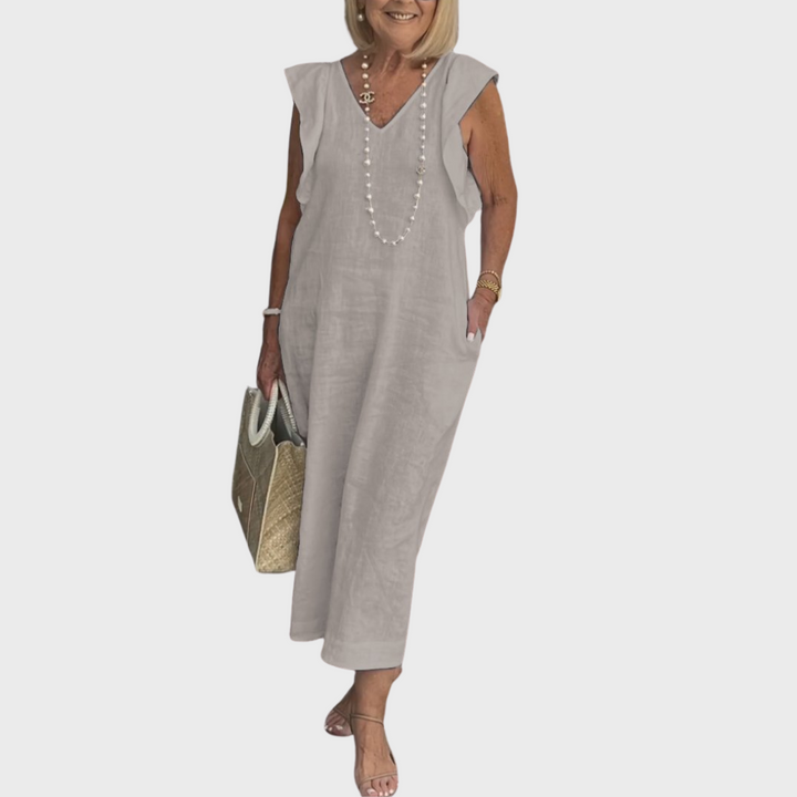 Jenny | Summer Midi Dress V-Neck Cap Sleeve