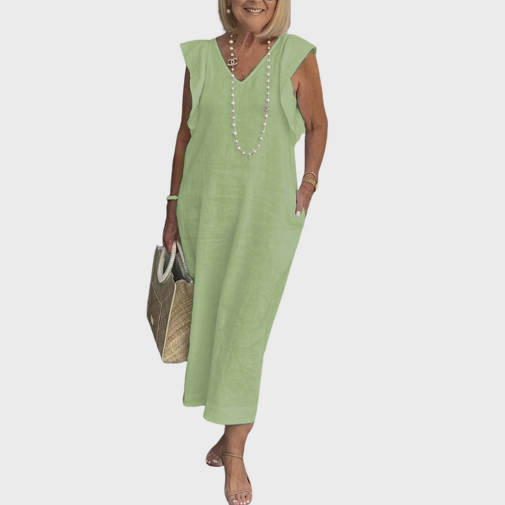 Jenny | Summer Midi Dress V-Neck Cap Sleeve