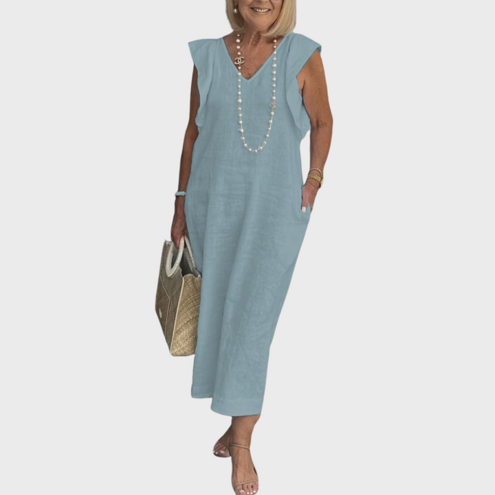 Jenny | Midi Summer Dress with V-Neck and Flutter Sleeves