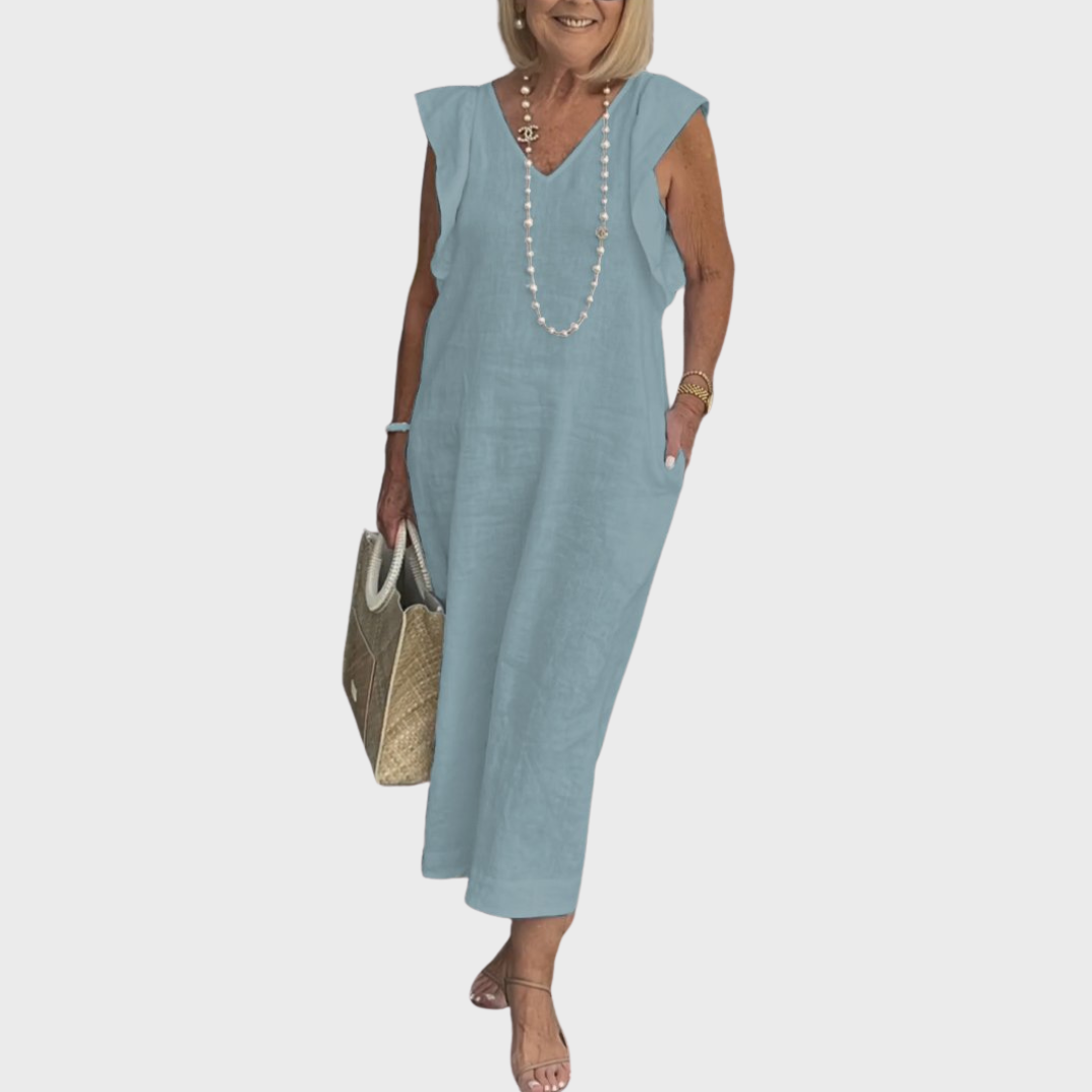 Jenny | Summer Midi Dress V-Neck Cap Sleeve