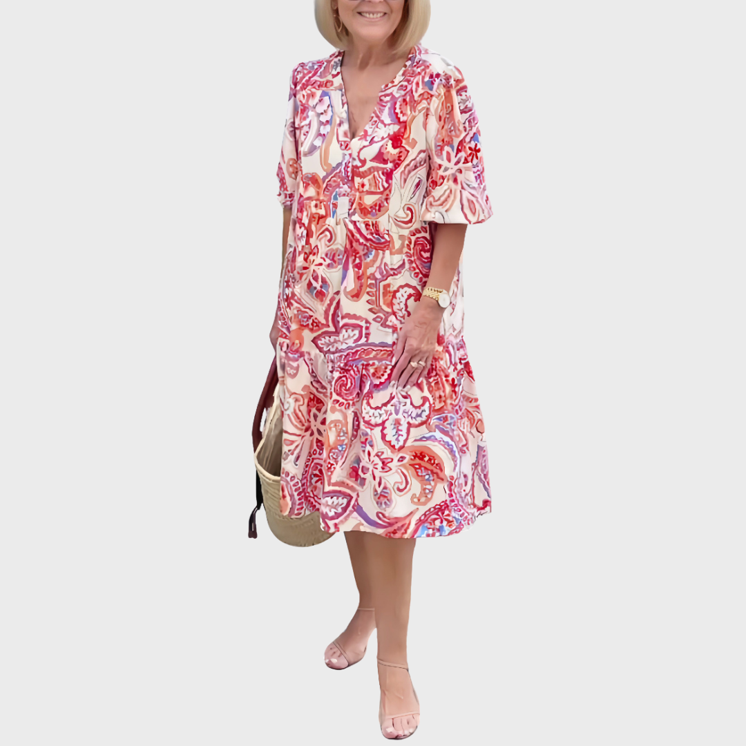 Olivia | Midi Summer Dress with Paisley Print and Short Sleeves