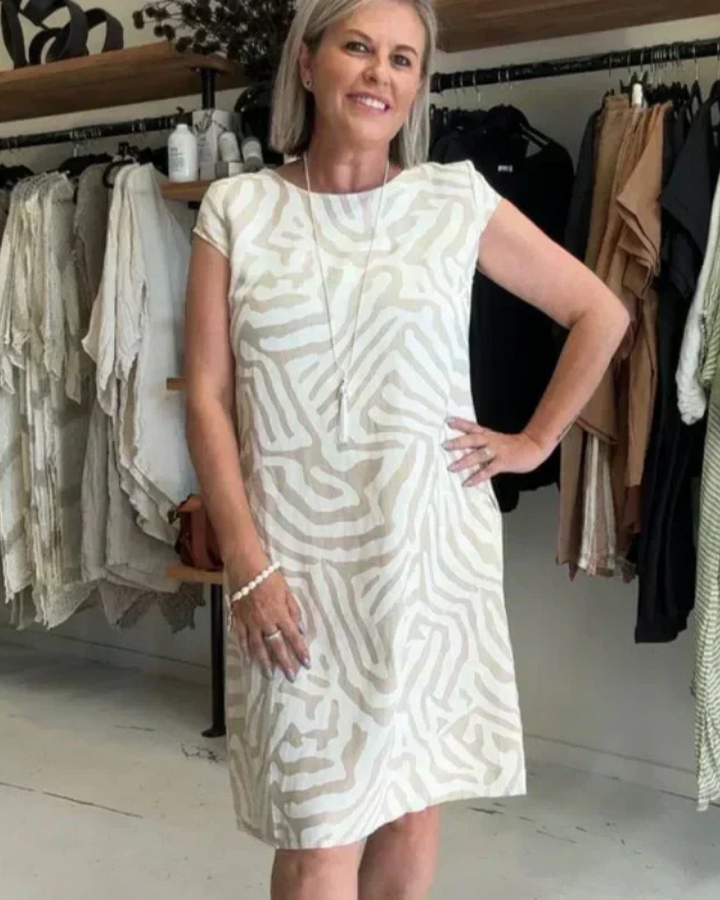 Linda | Midi Summer Dress with Abstract Print and Side Pockets