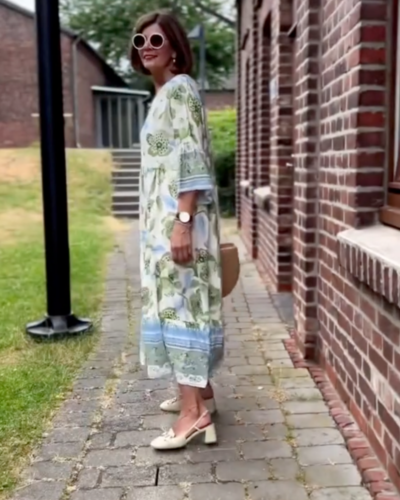 Emma | Midi Summer Dress with Floral Print and Three Quarter Sleeves