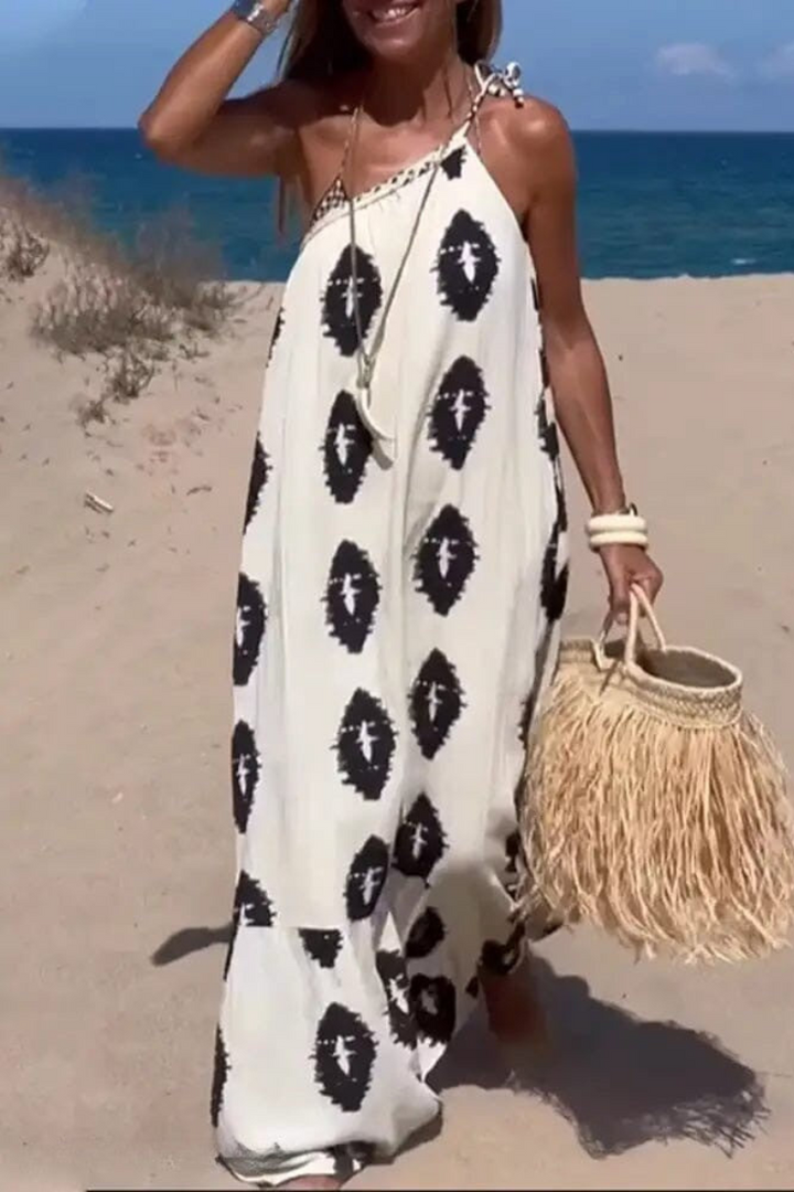 Fiona | Maxi Summer Dress with Geometric Print and One Shoulder