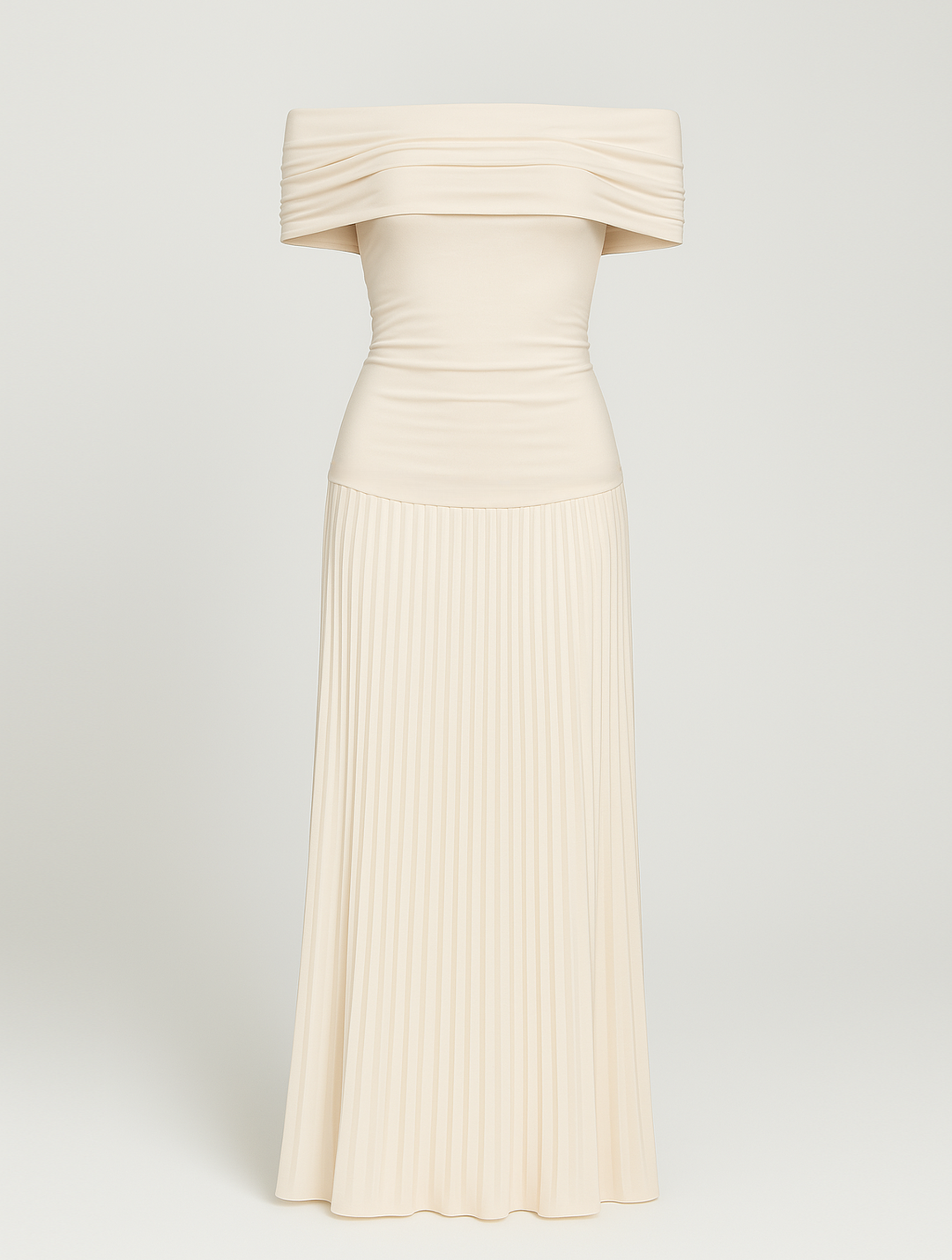 Bella | Maxi Wedding Guest Dress with Off Shoulder and Pleated Skirt