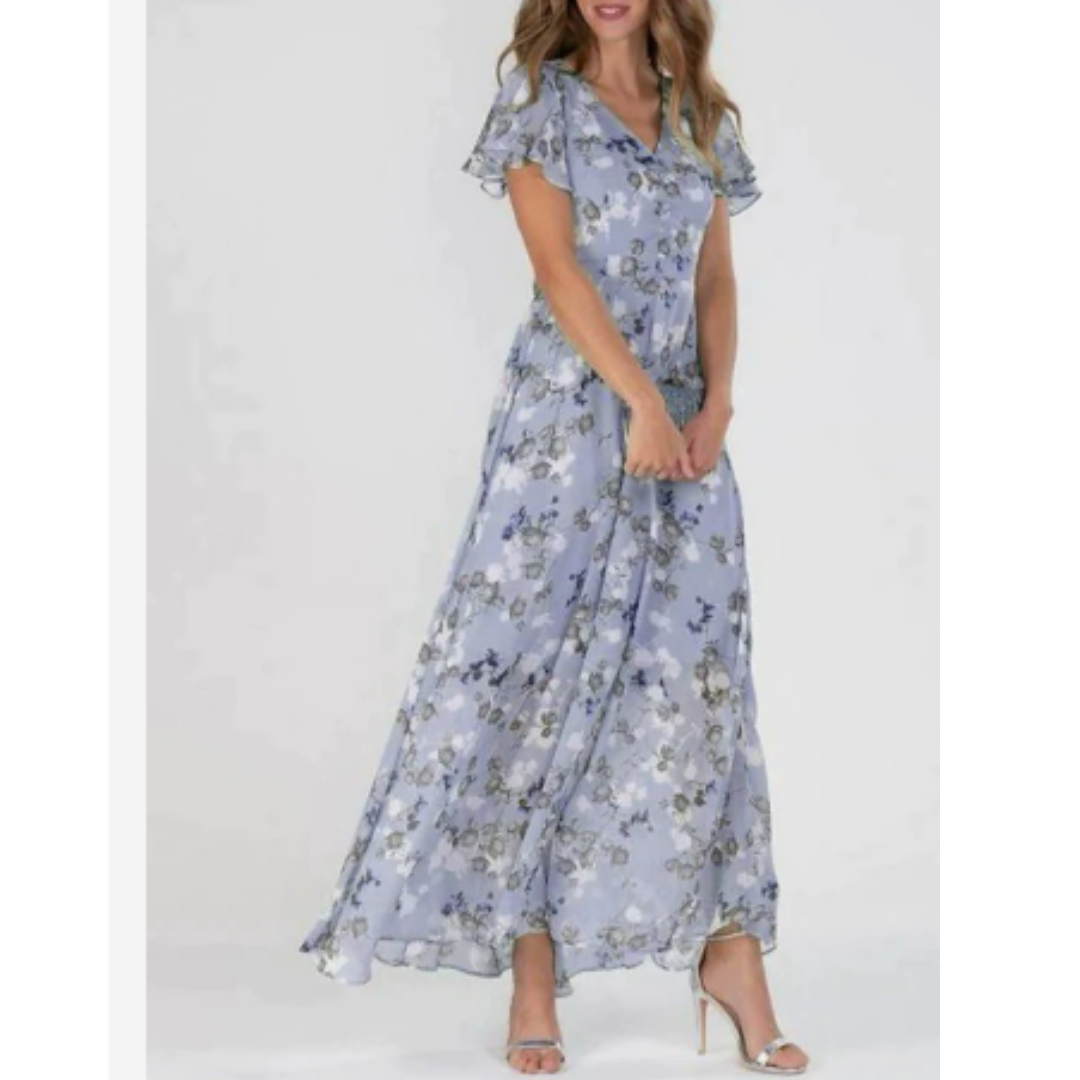 Ann | Maxi Summer Dress with Floral Print and Flutter Sleeves