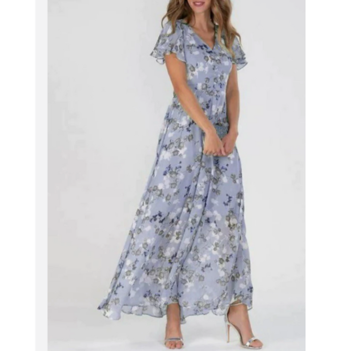 Ann | Maxi Summer Dress with Floral Print and Flutter Sleeves