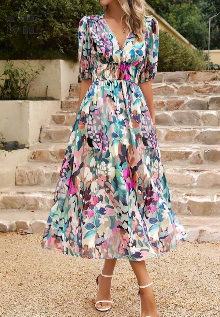 Ruby | Maxi Summer Dress with Floral Print and Belted Waist