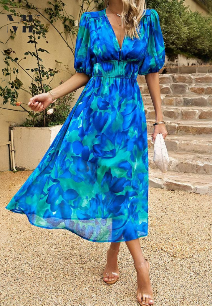 Ruby | Maxi Summer Dress with Floral Print and Belted Waist