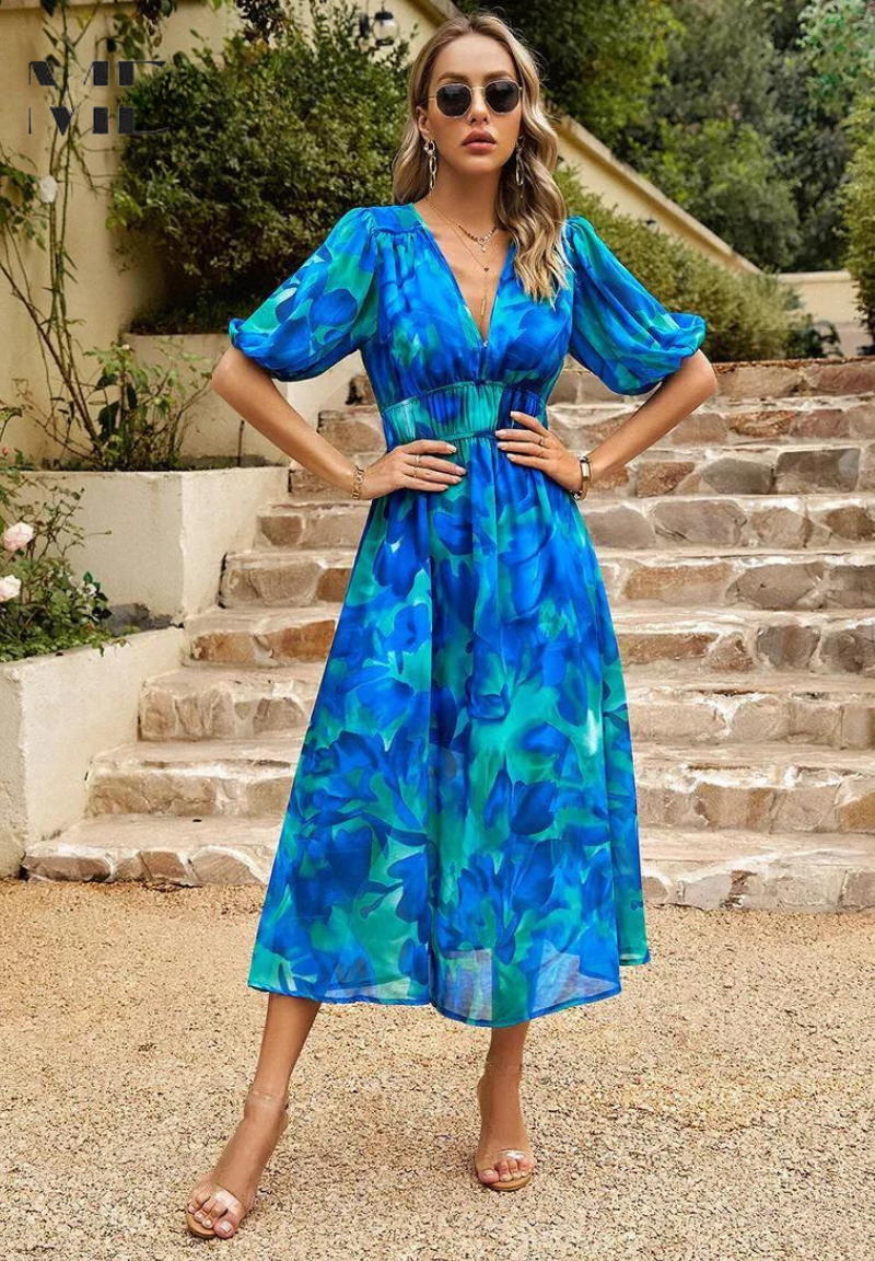 Ruby | Maxi Summer Dress with Floral Print and Belted Waist