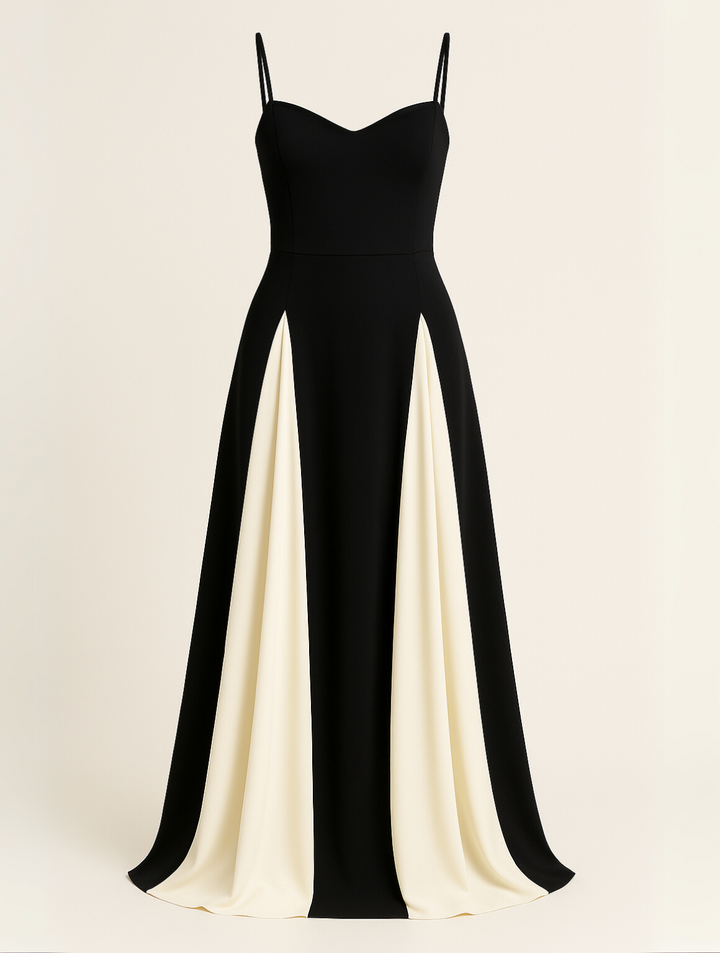 Elise | Maxi Wedding Guest Dress with Sweetheart Neckline and Colour Block