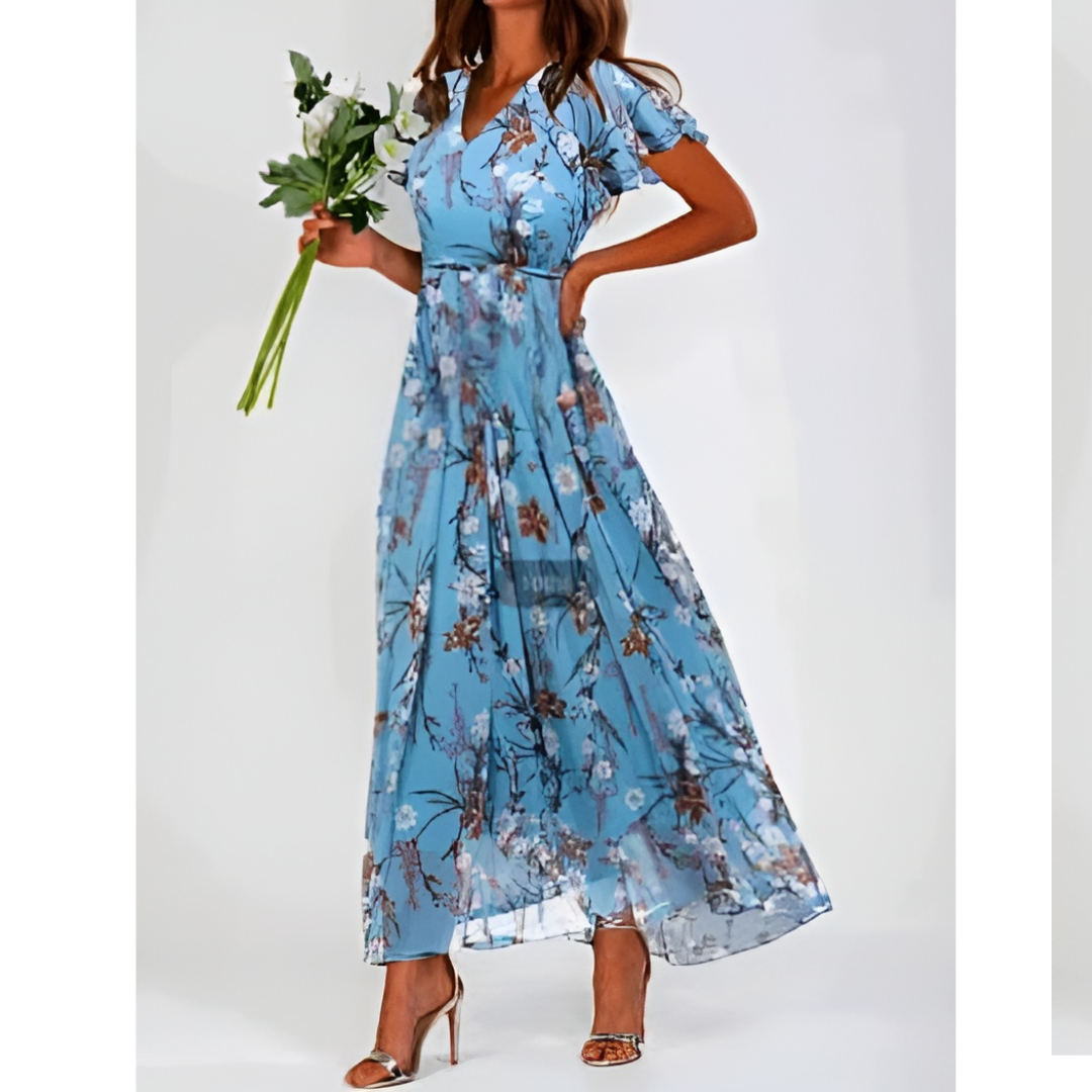 Ann | Maxi Summer Dress with Floral Print and Flutter Sleeves