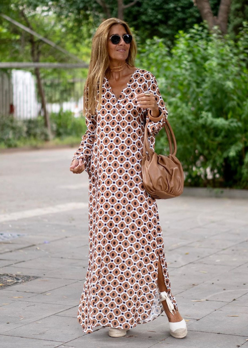 Jennifer | Maxi Summer Dress with Boho Print and Long Sleeves