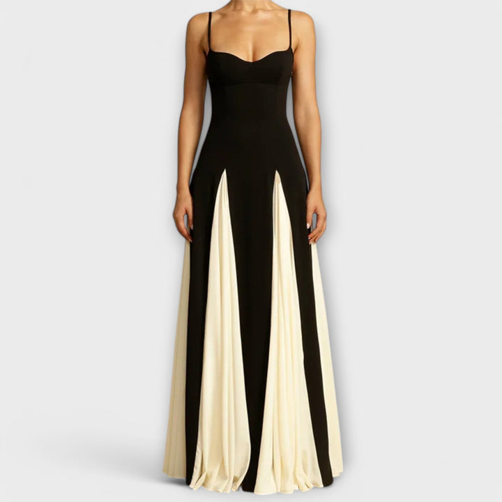 Eve | Maxi Wedding Guest Dress with Sweetheart Neck and Colourblock