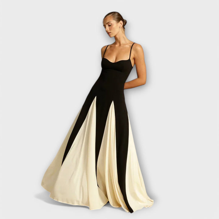 Eve | Maxi Wedding Guest Dress with Sweetheart Neck and Colourblock